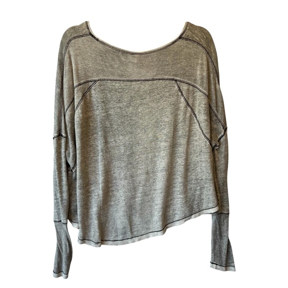 We the Free Oversized top Womens S Gray Linen Rayon Long sleeve tee Free People - Picture 2 of 7